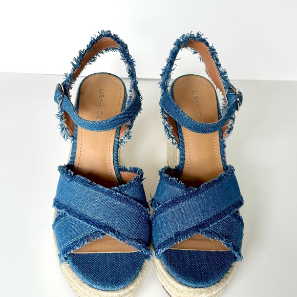 Blue Espadrille Platform Wedge Sandals with Adjustable Strap - Picture 3 of 8